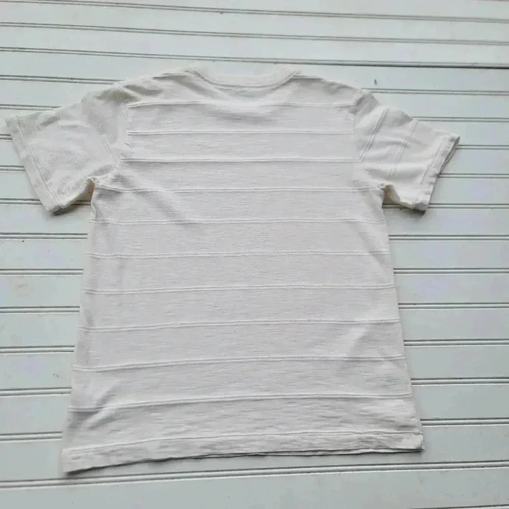 Gap Kids Cotton Poly Blend Pocket T-Shirt Off-White Ivory Striped Sz M 8